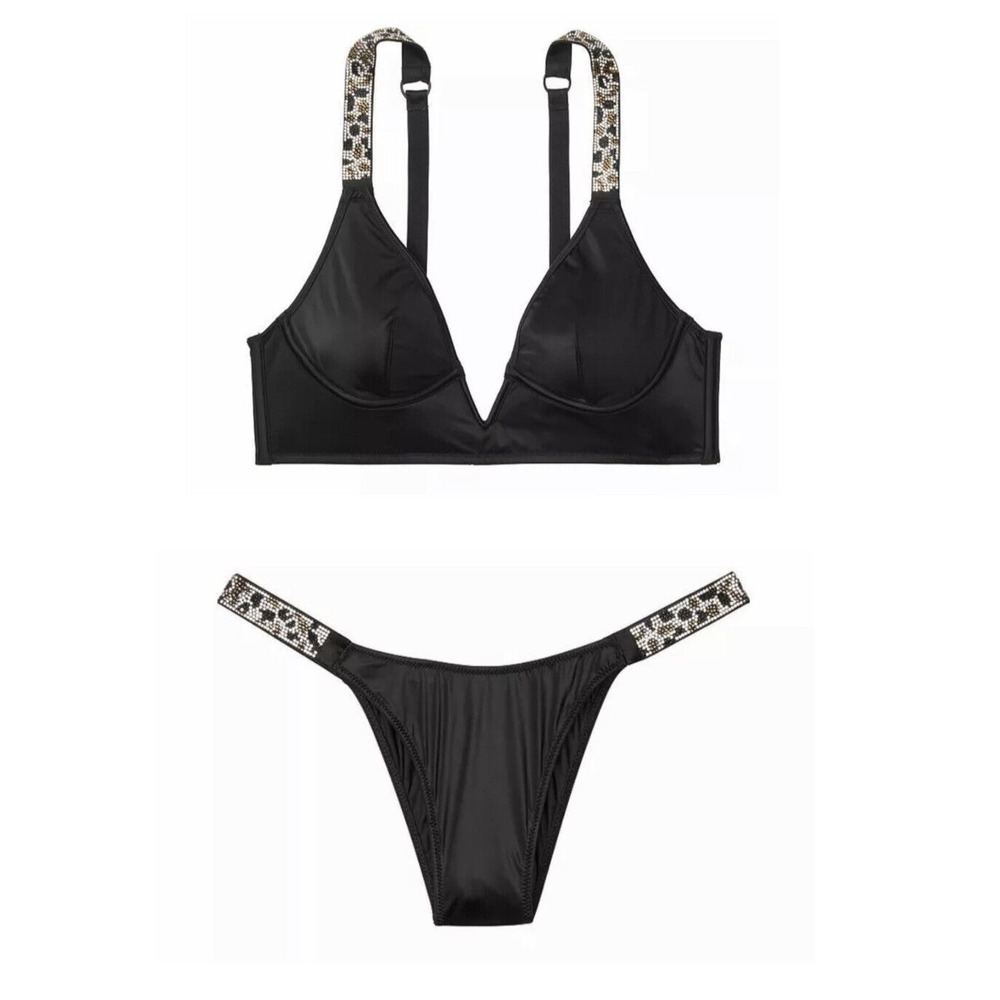 Victoria's Secret Very Sexy V-wire‎ Bralette & Panty Shine Strap Black Animal XS